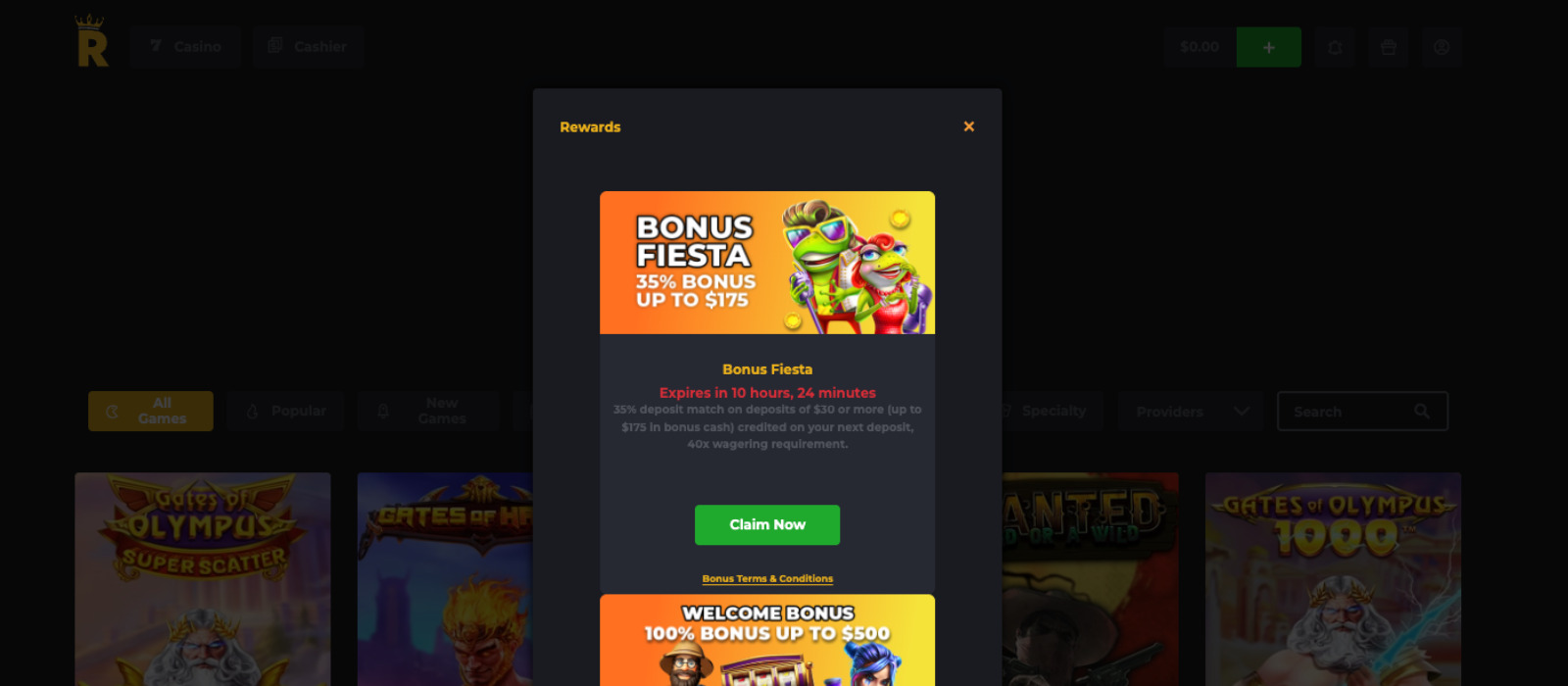Royal Reels sign-in page